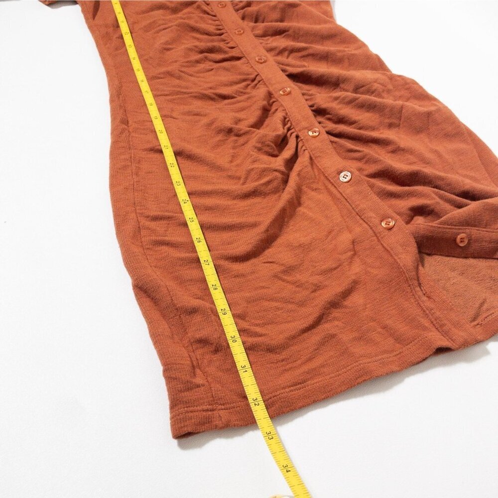 Monrow Burnt Orange Shirred Bodycon Polo Mini Dress S - Picture 5 of 10